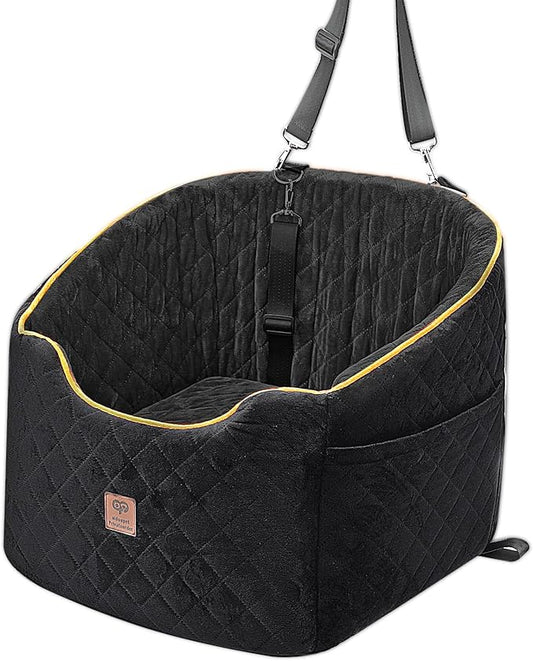 Aidou Dog Booster Seat for Small to Large Dogs & Cats, Pet Travel Safety Seat with Storage & 2 Rope, Dual-use for Car & Home (Black, Medium)