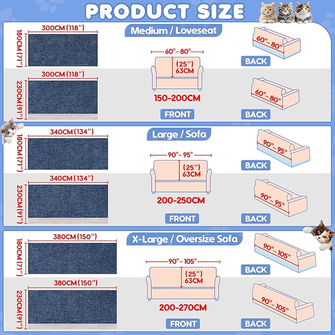 Cat Scratch Furniture Protector - Anti-Slip, Waterproof Sofa Cover to Keep Cats Off, Pet-Friendly Couch Protectors for 3 Cushion Couch, Anti-Scratch Couch Cover for Pets and Kids 118"X91"Navy Blue
