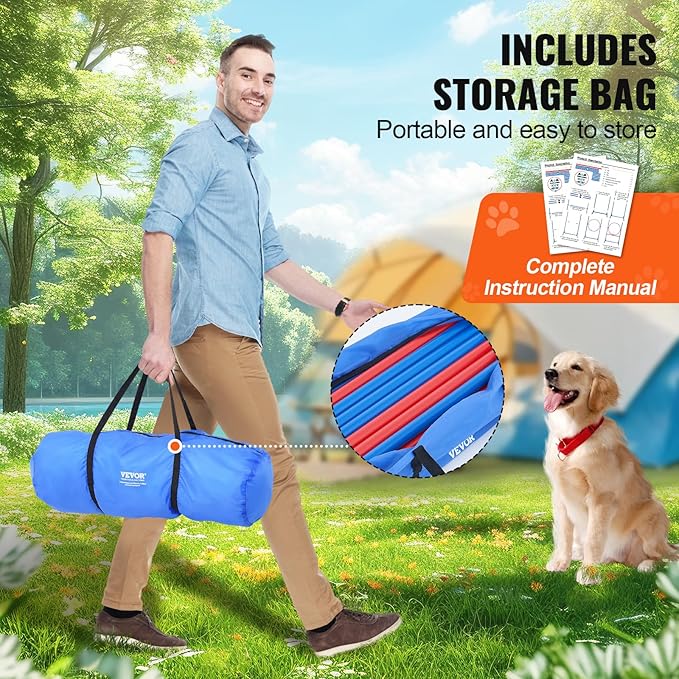 VEVOR 4 PCS Dog Agility Training Equipment with Adjustable Height Jump Bars & Reinforced Larger Jump Ring, Dog Agility Course Backyard Set with Carry Bag, Puppy Obstacle Course Kit for Indoor Outdoor