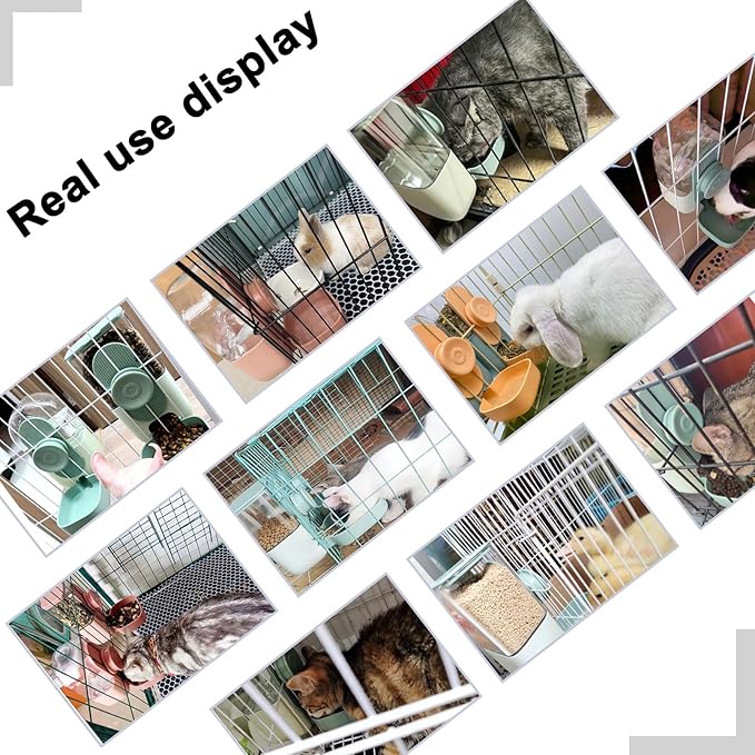 Hanging Automatic Pet Food Water Dispenser, 35oz Rabbit Feeder for Cage Gravity Feeder Siphon Waterer Set for Rabbit Chinchilla Hedgehog Ferret Cat Puppy (Pink)