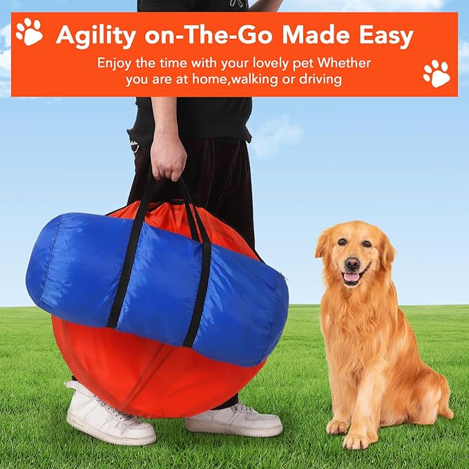 Dog Agility Training Equipment, Perfect Obstacle Course Backyard Set with Tunnel, 2 Agility Hurdle, 8 Weave Poles, Jump Ring, Pause Box, Toy Balls and Storage Bag, Dog Outdoor Game Sets (87 PCS)