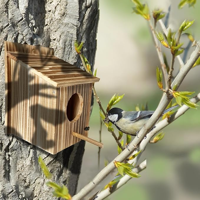 Bird House for Garden Wooden Bird Houses with House Pole birdhouses for Outside Bluebird Cardinals Hanging Birdhouse for Outdoors Hanging or Wall Mount
