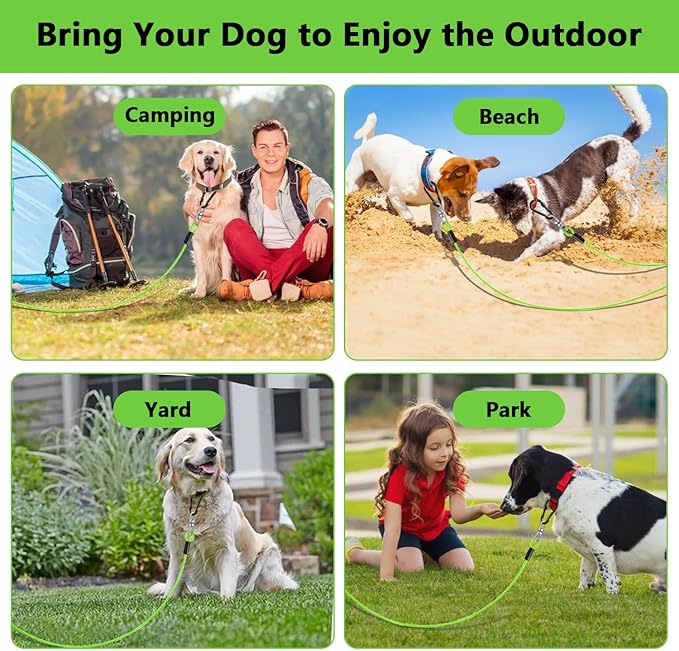 Dog Tie Out Cable 30FT-500Lbs,Heavy Duty Dog Leads Line for Yard with Swivel Hook,Medium Large Dogs Leash&Chains for Outside,Rust Chew Proof Dogs Run Cable for Outdoor Camping (Green, 30FT)
