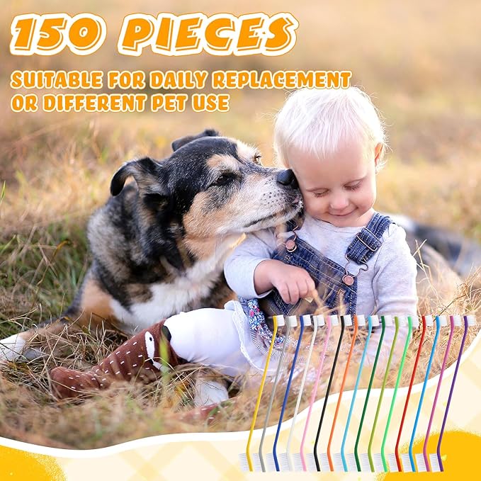Nuenen 15 Pcs Dog Toothbrush Dual Headed Dental Brushes Puppy Tooth Brushing Kit Long Handle Toothbrush for Large and Small Dogs Cats Most Pets Teeth Cleaning Oral Care Supplies (Colorful)