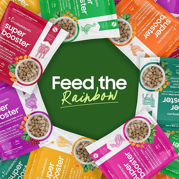 smallbatch Freeze Dried Dog Treats, Superfood Food Topper Beef Bites for Dogs & Cats, Probiotics, Organic Ingredients, High Protein, Grain Free Healthy Treat Food Topper, Made in The USA, 18 oz Bag