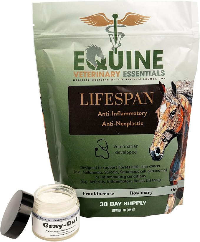 Lifespan & Gray-Out Equine Care Bundle | Herbal Anti-Inflammatory Oral Supplement + Melanoma Cream Joint, Mobility & Skin Health Support for Horses | Wellness Pack