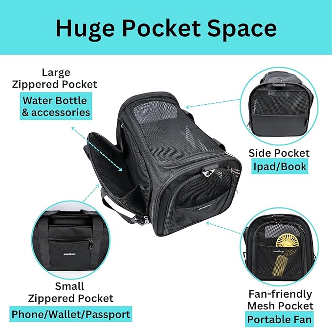 Crash-Tested Dog Carrier & Small Dog Car Seat (Test with FMVSS 213b - 5 Star Safety Rated) | Expandable, Zipper Locks, Fan Pocket | Extra Safe Cat Carrier Soft & Pet Travel Bag for Puppy Under 13lbs