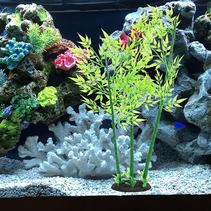 Artificial Aquarium Bamboo Plant: 19.6X4.3X2.5in Fish Tank Aquatic Landscape for Home Decoration