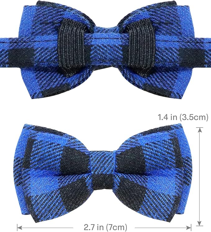 Joytale Upgraded Cat Collar with Bells, Breakaway Cat Collars with Bow Tie, 1 Pack Girl Boy Safety Plaid Kitten Collars, Blue