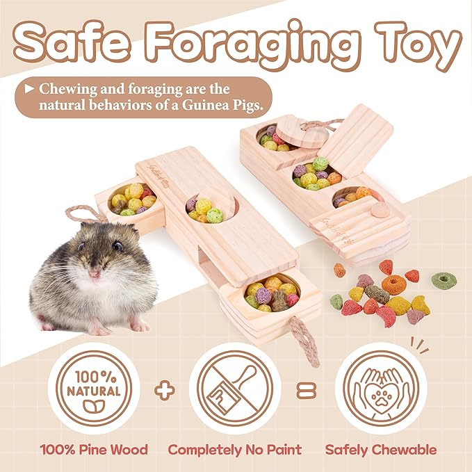 SoulThinkยฎ Interactive Guinea Pig Toys - Wooden Rat Toys for Pet Rats, Enrichment & Foraging Activity for Hamster Sniff n' Snack Puzzle for All Small Rodents (2 Sets)