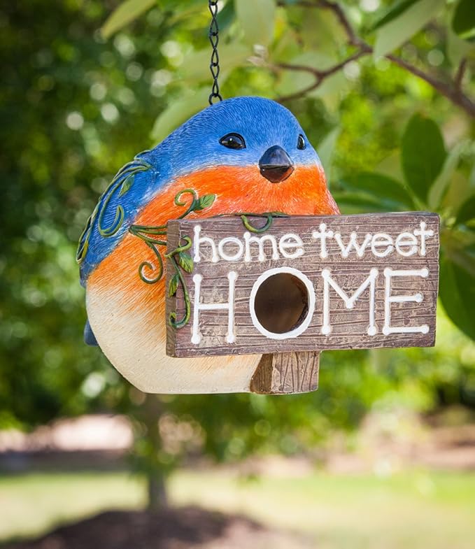 Topadorn Bird Houses for Outside Hanging, Hanging Resin Garden Bird House Decoratvie Birdhouse