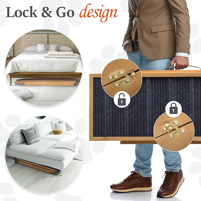 Adjustable Dog Ramp for Bed - Foldable Wooden Ramp For Dogs to Get on Bed, Couch, or Car - Ideal for Small, Medium, and Large Breeds (Natural Wood with Grey Carpet) (Natural Wood, Large)