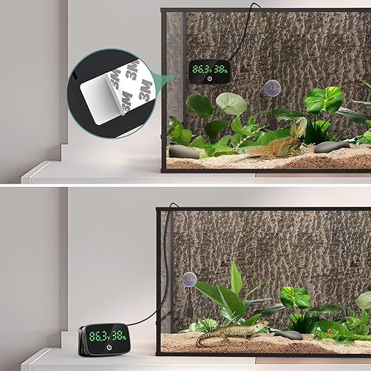 PAIZOO Reptile Thermometer Hygrometer, LED Digital Terrarium Thermometer and Humidity Gauge Snake Tank Accessories with USB Charging for Bearded Dragon, Tortoise, Reptile Tank, (Include 31.5'' Cable)