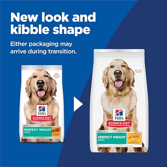 Hill's Science Diet Perfect Weight, Adult 1-6, Weight Management Support, Dry Dog Food, Chicken Recipe, 4 lb Bag