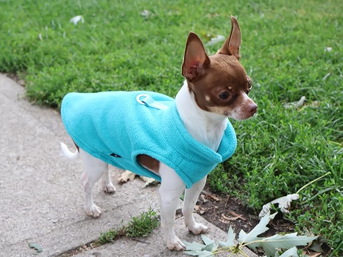 JACKO & CO - Fleece Vest Sweater with Leash Ring - Soft Lightweight Breathable for Puppies Small Medium Dogs, Kitten, Cats, Chihuahua - Warm for Fall/Autumn/Winter (Turquoise, Small 4-6lbs)