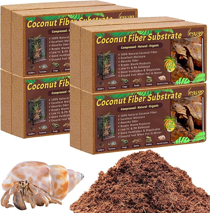 Legigo 8 Pack Compressed Coconut Fiber Substrate - 100% Organic Coconut Fiber Brick Bedding for Reptiles, Natural Coco Husk Substrate Terrarium Bedding for Snake, Hermit Crabs, Frogs, Tortoise, Gecko