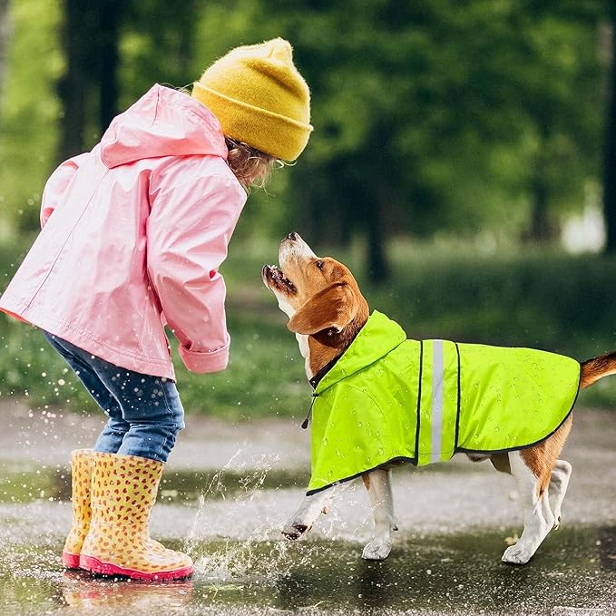 Waterproof Dog Raincoat - Reflective Dog Rain Jacket Adjustable Doggy Raincoats Lightweight Hooded Pet Rain Coat for Large Dogs (XX-Large, Green)