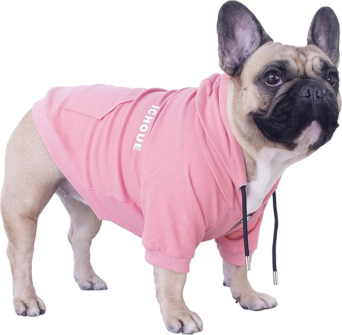 iChoue Exclusive Luxury Soft Pro French Bulldog Clothes Hoodies Sweatshirt Coat for Medium Dogs Frenchie Pug English Corgi Boston Terrier Pitbull - Pink/Size Large Plus