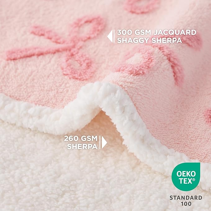 Lesure Waterproof Puppy Blanket for Medium Dogs - Washable Double Sided Dog Blankets with Warm Jacquard Shag and Soft Sherpa Fleece, Pet Cat Blanket for Couch Protection, Bow Design,Pink Taffy