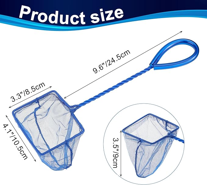Mogoko 2 Pack Aquarium Net Fish Net, Small Net, Multi-Size Fine Mesh Aquarium Net with Long Plastic Handle for Fish Tank