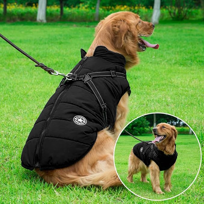 Aiboria Dog Coat for Winter Waterproof Dogs Jackets Windproof Fleece Small Dog Vest Harness Winter Padded Pet Black S