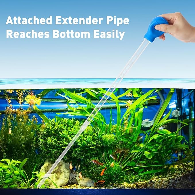 27.7IN Extra Long Turkey Baster for Aquarium, 50ml Aquarium Water Changer Siphon for Fish Tank Cleaning, Waste Remover for Aquarium, Blue