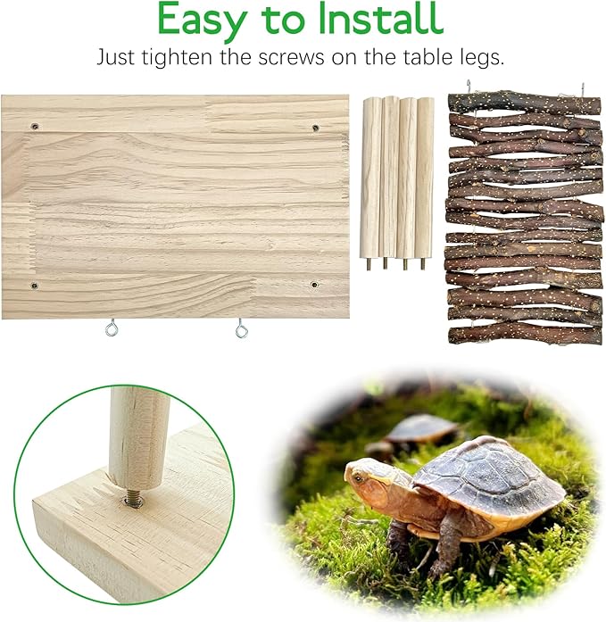 BNOSDM Wooden Basking Platform with Climbing Ramp Reptiles Hideout Bearded Dragon Hide Cave Reptile Tank Accessories Suit for Tortoise, Lizard, Toad, Gecko (Rectangle)