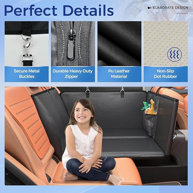 Back Seat Extender for Dogs, Hard Bottom Dog Car Seat Cover for Truck Back Seat, Upgraded PU Leather Dog Hammock for Car, Waterproof, Anti Scratch, Larger Space,(Holds 400lbs)
