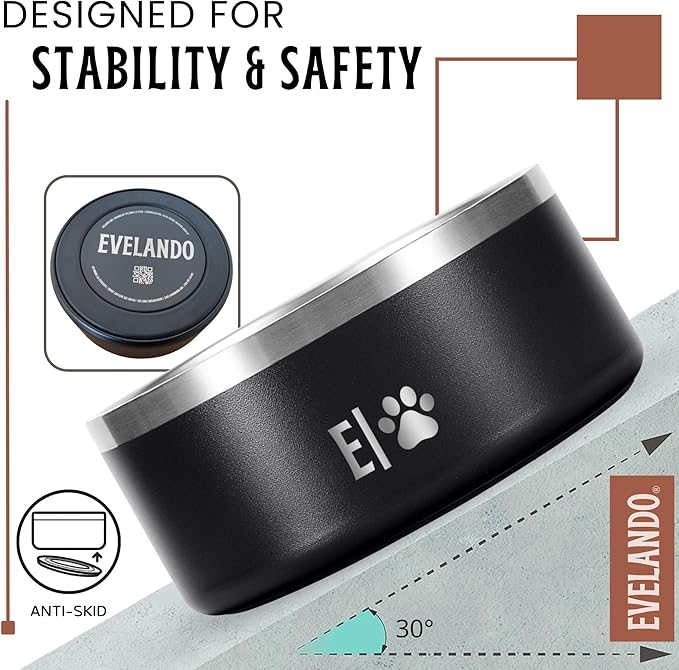 EVELANDO® 32 oz Premium Stainless Steel Pet Bowl with Triple Layer Insulation Keeps Food Warm and Water Fresh Non Slip Silicone Base BPA Free Elegant Dish for Small and Medium Dogs or Medium Cats
