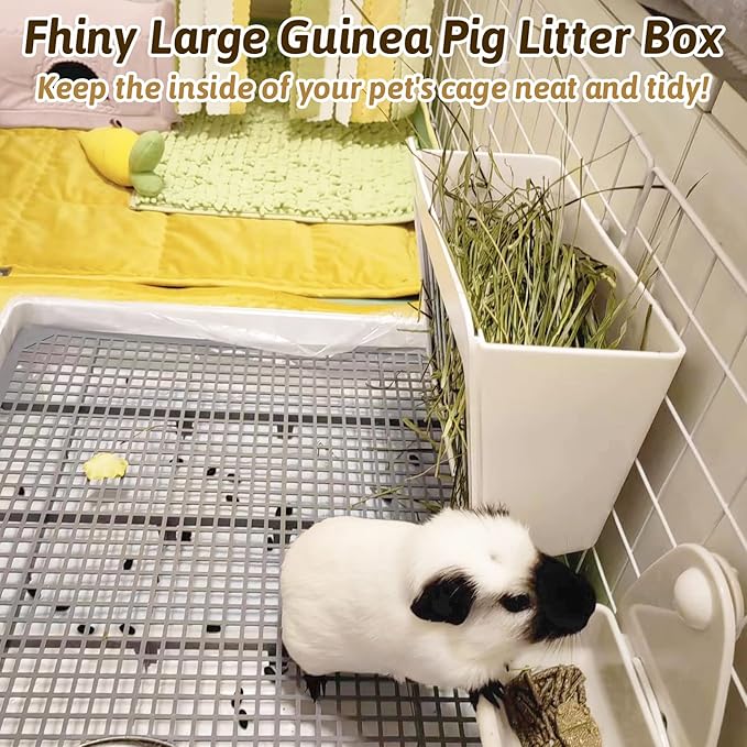 Fhiny Extra Large Rabbit Litter Box, Guinea Pig Litter Pan with Grate Plastic Small Animals Corner Tray Toilet Potty Trainer for Rabbit Bunny Chinchilla Guinea Pig Ferret Hedgehog