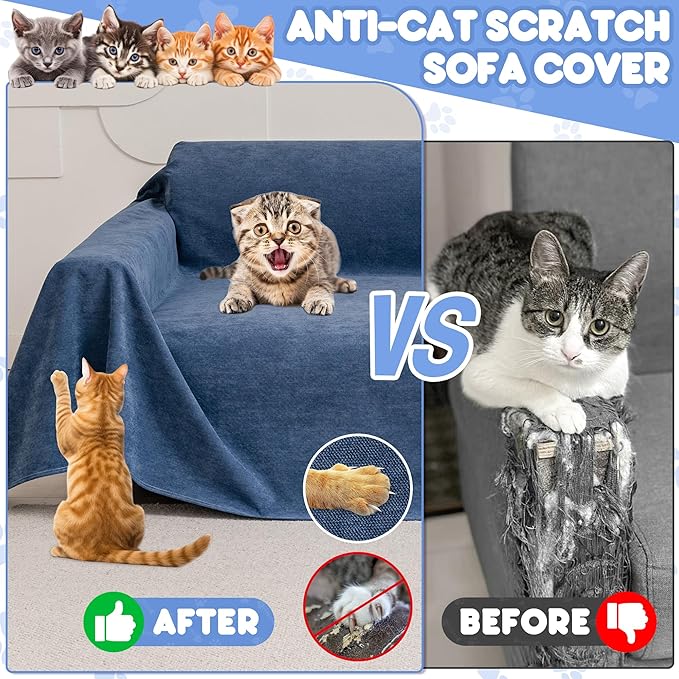 Cat Scratch Furniture Protector - Anti-Slip, Waterproof Sofa Cover to Keep Cats Off, Pet-Friendly Couch Protectors for 3 Cushion Couch, Anti-Scratch Couch Cover for Pets and Kids 150"X71"Navy Blue