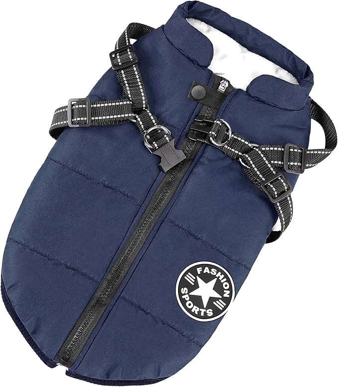 Aiboria Dog Jackets for Winter Windproof Waterproof 2 in 1 Outfit Cold Weather Coat Dog Vest Harness Puppy Winter Warm Jacket Blue XXL