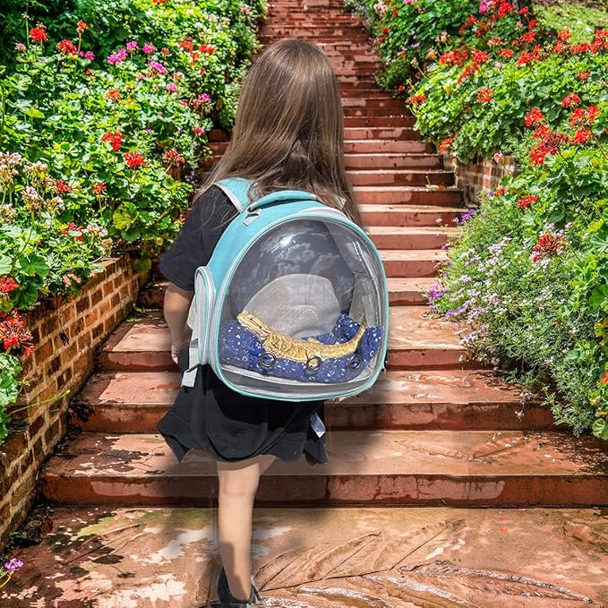 Guinea Pig Backpack Carrier, Bearded Dragon Carrier Backpack with Clear Bubble Window,Small Animal Travel Backpack for Hedgehog Rat,Chameleon,Rabbit,Sugar Glider,Airline Approved (Green, Backpack)