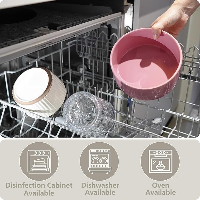 Ceramic Elevated Dog Bowls, Pet Food and Water Bowl Set for Medium and Small Dogs, 3.5 Cups Dog Bowls Raised with Wood Stand, 29OZ, Pink