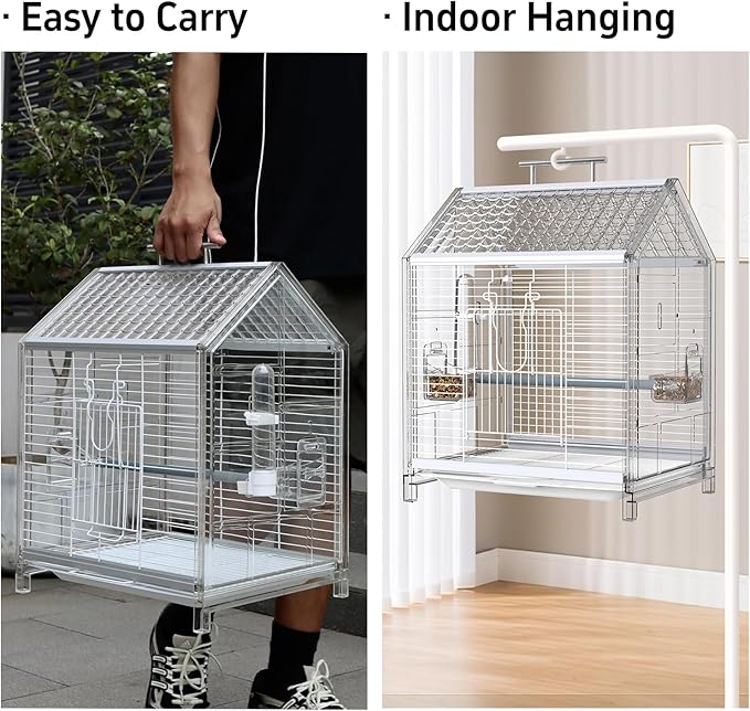 20.5 inch Pet Small Bird Cage, Parrot Cage, Portable Bird Carrier, Temporary Bird Cage in Car, for Home, Outing, Pet Clinic, Temporary Placement, for Small Medium Birds, Clear