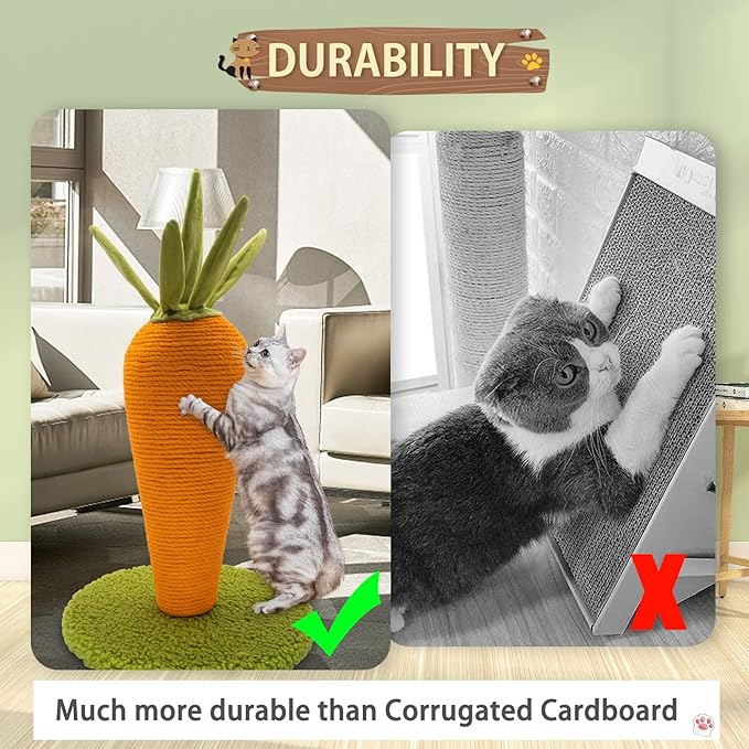 AUSCAT Cat Scratching Post, Cute Carrot Scratching Post, Nature Sisal Cat Scratcher for Indoor Cats and Kittens