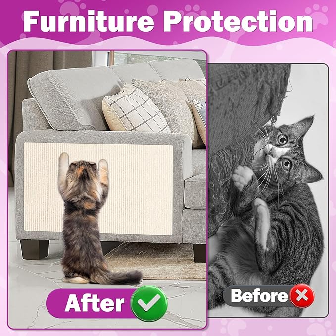 196.8x15.8 Cat Wall Scratcher Mat with Nano Tape,Anti Cats Scratch Furniture Couch Carpet Corner Protector for Indoor,Trimmable Cat Scratching Pad Board Sofa Replacement