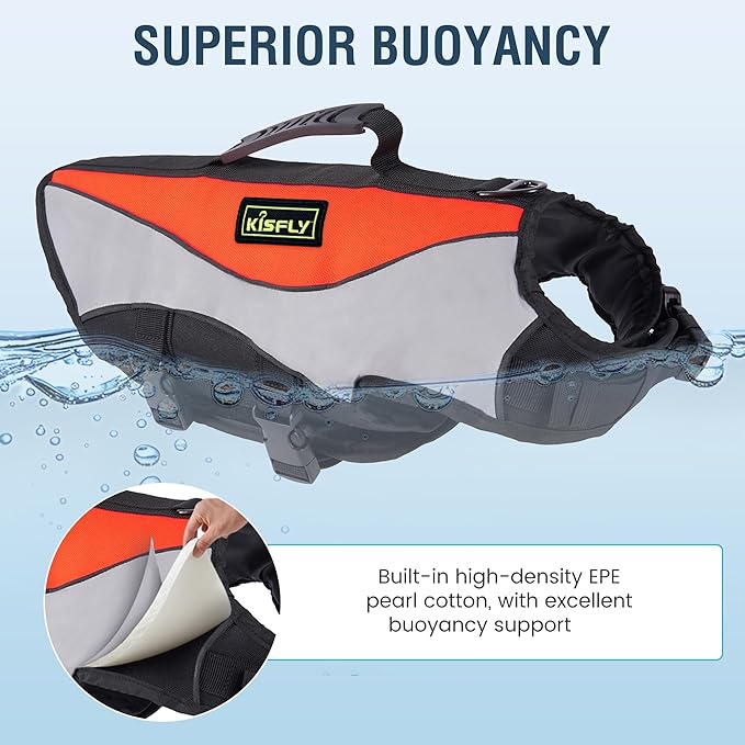 Heavy-Duty Reflective Dog Life Vest for Swimming - Adjustable Dog Flotation Vest with Rescue Handle, Pool & Beach PFD Life Jacket for Large Dogs (XXXL, Orange)