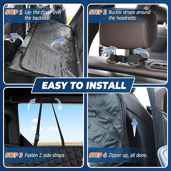 XL Dog Car Seat Cover for Back Seat,Hard Bottom Backseat Extender,45% Larger Space Dog Bed, 100% Waterproof Pet Seat Protector with Mesh Window, 3 Loading Boards, Car Hammock for Small Truck SUV
