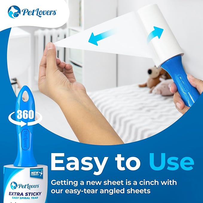 PetLovers Extra Sticky Lint Roller Bulk Value Set 1,000 Sheets 3 Rollers 7 Refills for Pet Hair Removal, Dog and Cat Lint Remover