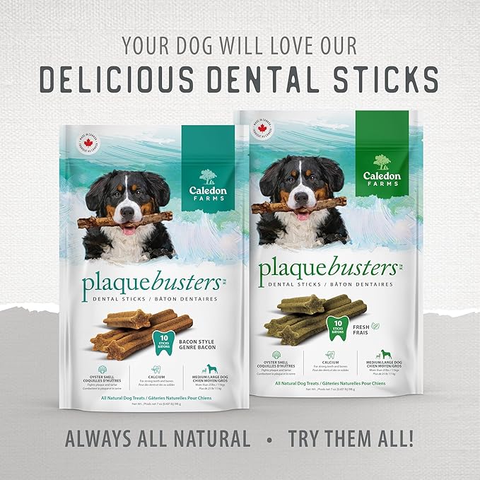 Caledon Farms Plaque Busters with Bacon Dog Treats: Grain Free, Gluten Free, No Additives, Colors or Preservatives, Brown 8 Count (Pack of 1)