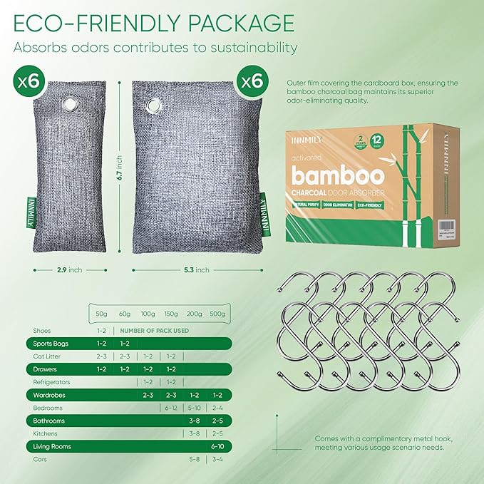 Activated Charcoal Odor Absorber, Odor Eliminator for Strong Odor,Bamboo Charcoal Air Purifying Bags for Home Car Closet Pet, Smoke Room Deodorizer (12 Packs, Unscented)