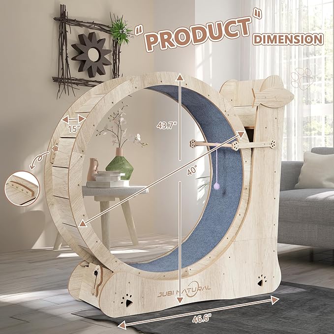 Cat Exercise Wheel, 40" Cat Running Wheels for Indoor Cats with with Locking Mechanism, Cats Treadmill Wheels with Scratching Board and Teaser Toy, Cat's Weight Loss and Health
