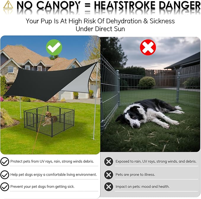 Dog Shade Shelter Pet Tent Outdoor, with Stainless Steel Connecting Poles, Equipped with a Canopy, Ground pegs, Guy Ropes, Stainless Steel Connecting Poles.