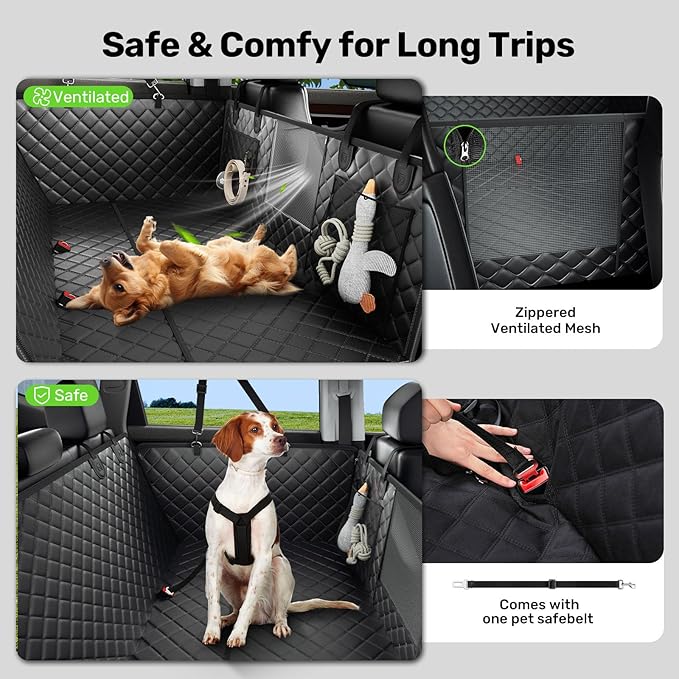 Zanch 2025 Upgraded Dog Car Seat Cover, 400 lbs Heavy Duty Hard Bottom, Waterproof & Anti-Scratch Back Seat Protector, Nonslip Pet Hammock Extender for Full-Size Trucks, SUVs, XL-Black