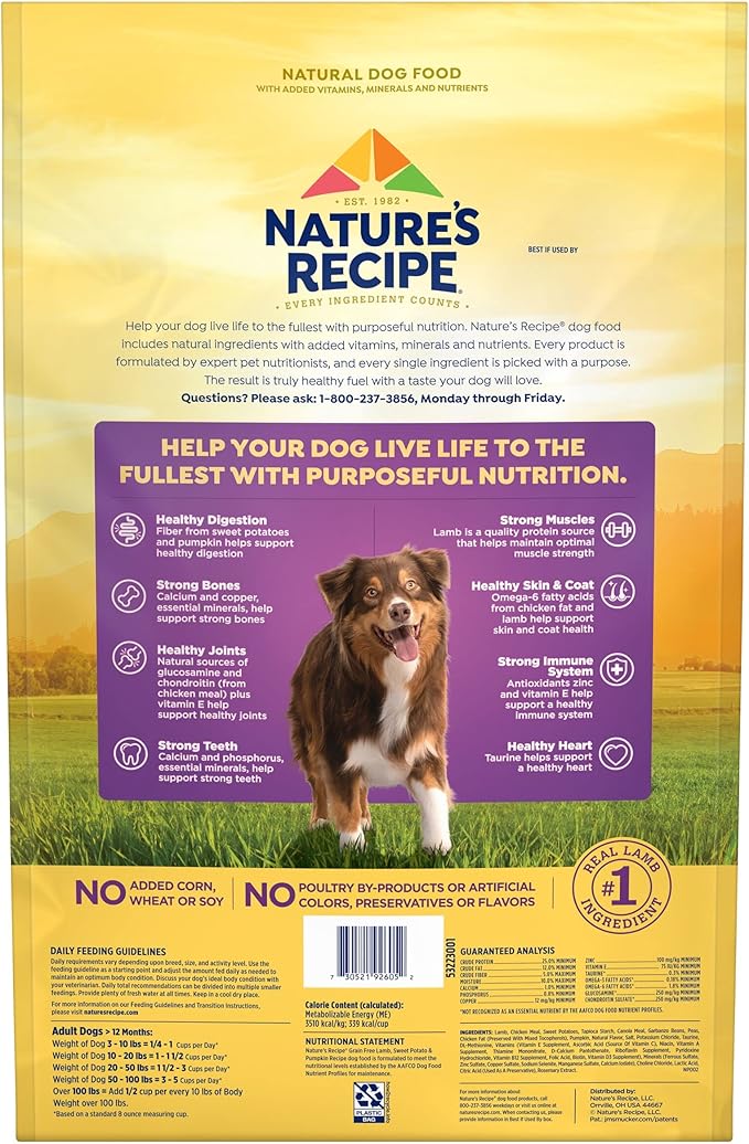 Nature's Recipe Grain Free Dry Dog Food, Lamb, Sweet Potato & Pumpkin Recipe, 12 lb. Bag