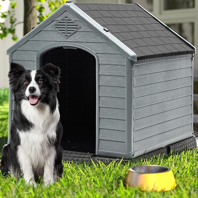 DWVO Spacious and Durable Dog House for Small to Medium Dogs, Indoor & Outdoor Use, Weatherproof, Easy to Assemble (34.5''L*30.9''W*32''H, Black)