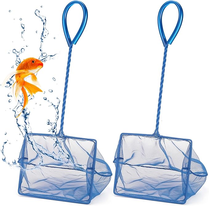 Mogoko 2 Pack Aquarium Net Fish Net, Small Net, Multi-Size Fine Mesh Aquarium Net with Long Plastic Handle for Fish Tank