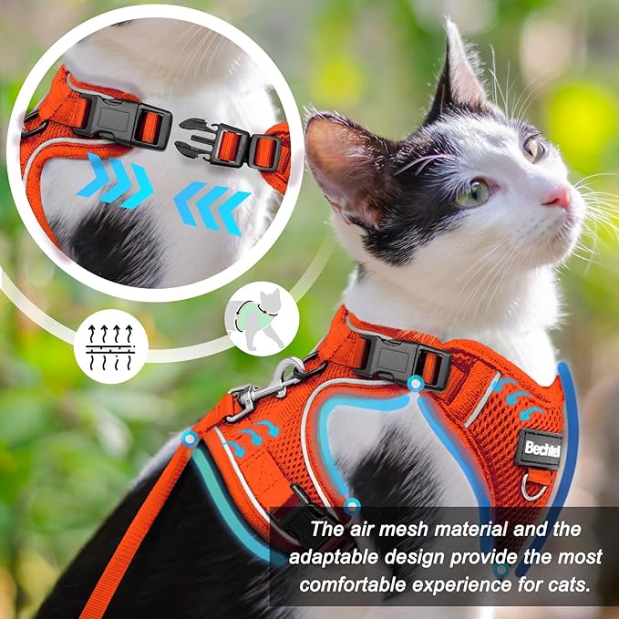 Cat Harness and Leash for Walking, 3 in 1 Adjustable Breathable Soft, Easy to Control Reflective Cat Harness Escape Proof, Cat Products, Orange, M