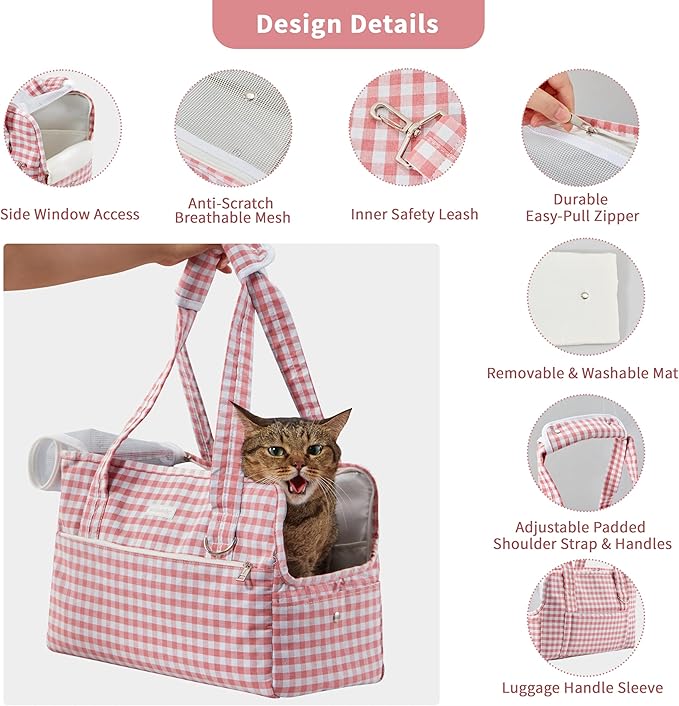 Machamie's Luxury Pet Carrier - Mesh Windows, Soft Cat & Small Dog Carrier, Fashionable Cat & Dog Purse, 15 lb Max